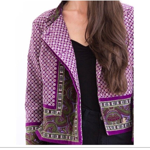 Isaac Mizrahi Target Velvet Blazer Jacket L Paisley Boho Academia Preppy Artsy - Picture 1 of 12